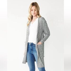 Nine West Open Front Rib Knit Long Cardigan Duster